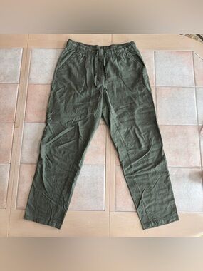 Serra linen cotton olive green drawstring cropped pants